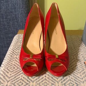 Marc Fisher Red Peep-Toe Bow Heels